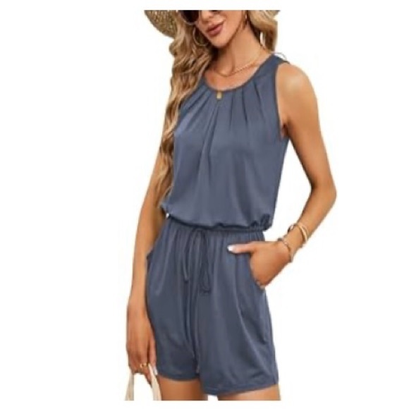 None Pants - Women's Summer Sleeveless Romper Blue Medium